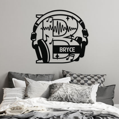Personalized Headphones Monogram Letter B - Metal Sign