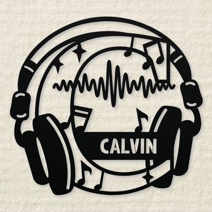 Personalized Headphones Monogram Letter C - Metal Sign