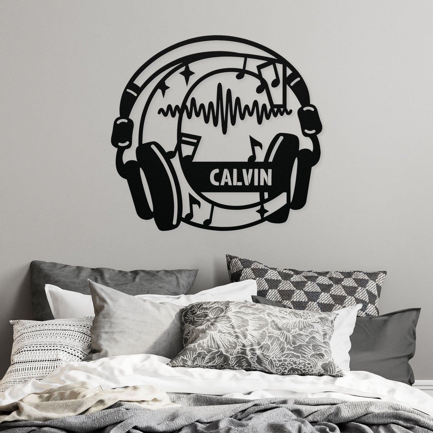 Personalized Headphones Monogram Letter C - Metal Sign