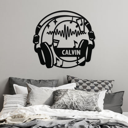 Personalized Headphones Monogram Letter C - Metal Sign