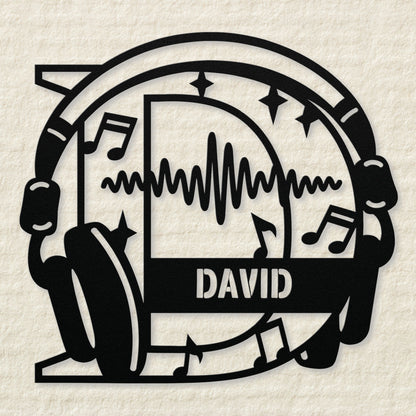 Personalized Headphones Monogram Letter D - Metal Sign