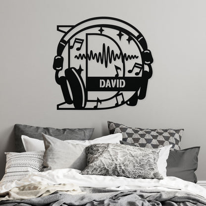Personalized Headphones Monogram Letter D - Metal Sign