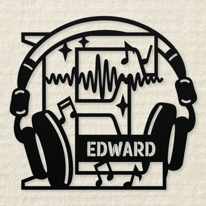 Personalized Headphones Monogram Letter E - Metal Sign