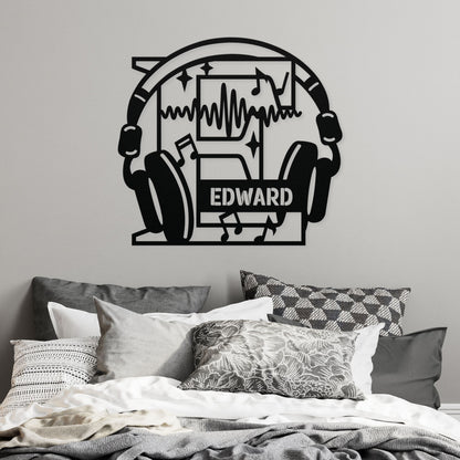 Personalized Headphones Monogram Letter E - Metal Sign