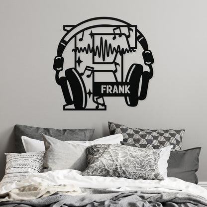 Personalized Headphones Monogram Letter F - Metal Sign