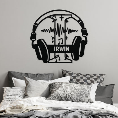 Personalized Headphones Monogram Letter I - Metal Sign