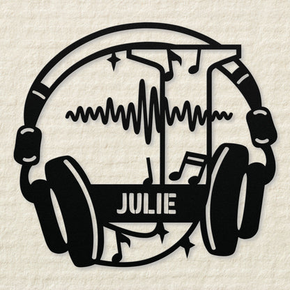 Personalized Headphones Monogram Letter J - Metal Sign