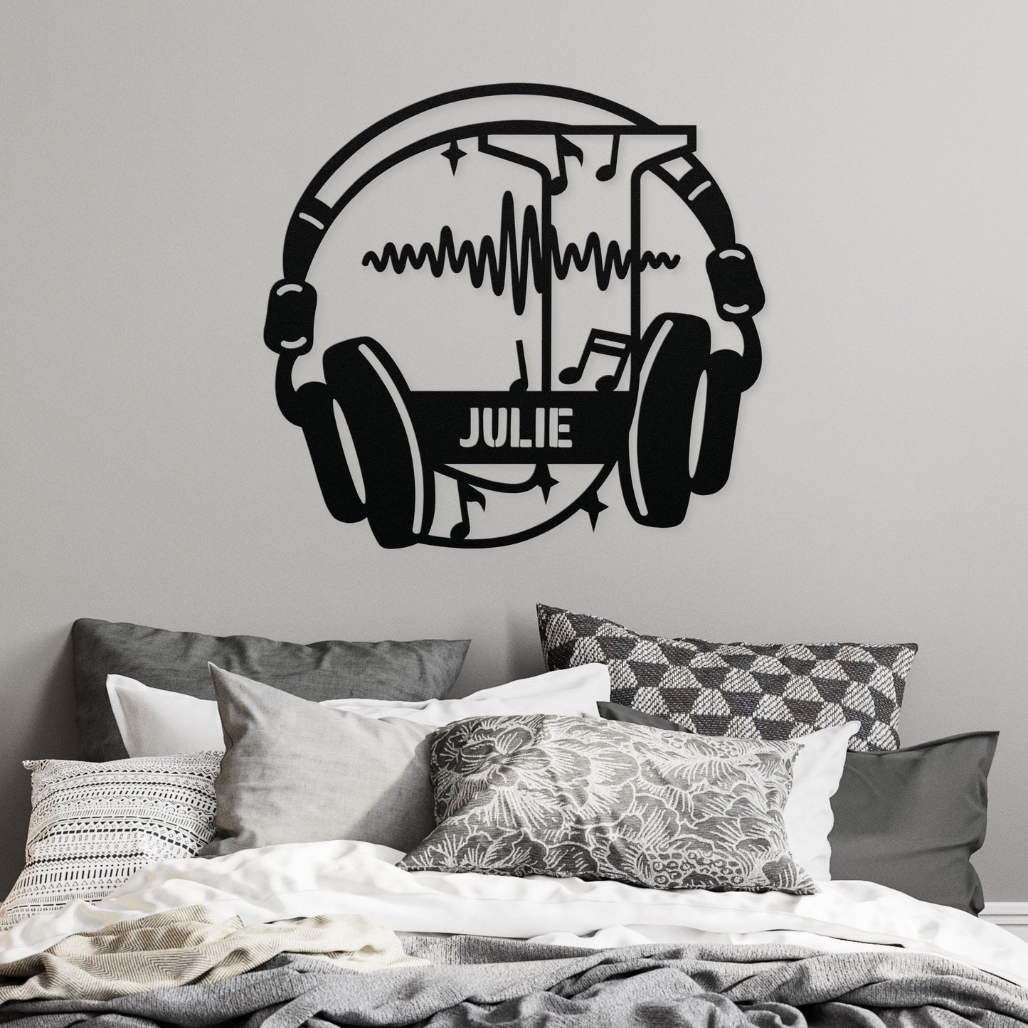 Personalized Headphones Monogram Letter J - Metal Sign