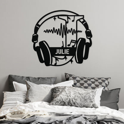 Personalized Headphones Monogram Letter J - Metal Sign