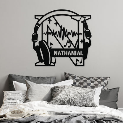 Personalized Headphones Monogram Letter N - Metal Sign