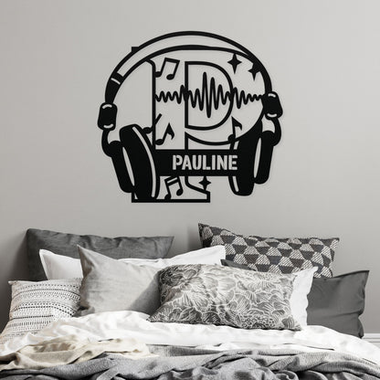Personalized Headphones Monogram Letter P - Metal Sign
