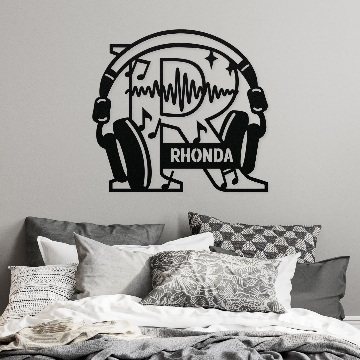 Personalized Headphones Monogram Letter R - Metal Sign
