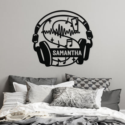 Personalized Headphones Monogram Letter S - Metal Sign