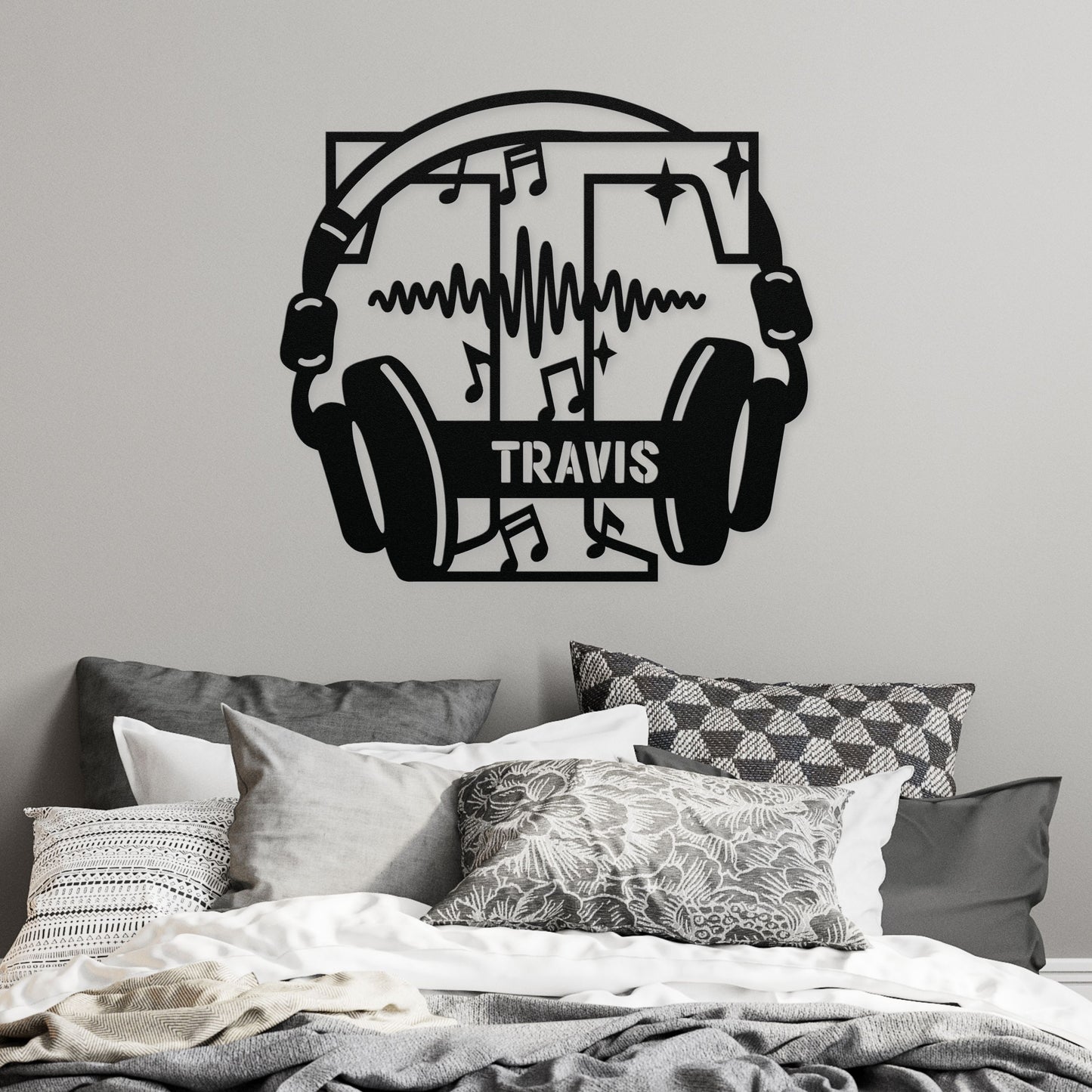 Personalized Headphones Monogram Letter T - Metal Sign