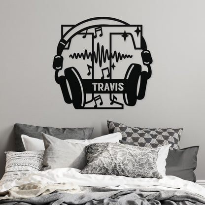 Personalized Headphones Monogram Letter T - Metal Sign