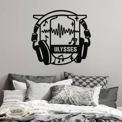 Personalized Headphones Monogram Letter U - Metal Sign
