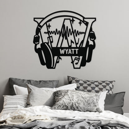 Personalized Headphones Monogram Letter W - Metal Sign