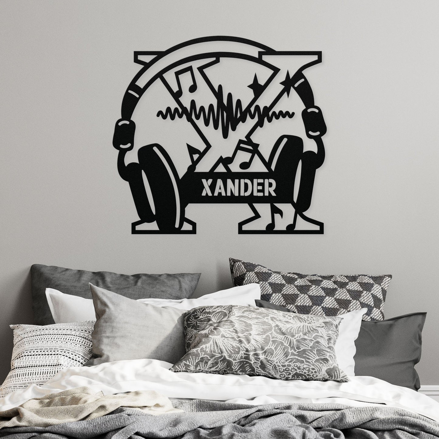 Personalized Headphones Monogram Letter X - Metal Sign