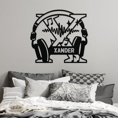 Personalized Headphones Monogram Letter X - Metal Sign
