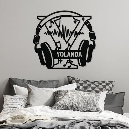 Personalized Headphones Monogram Letter Y Metal Sign