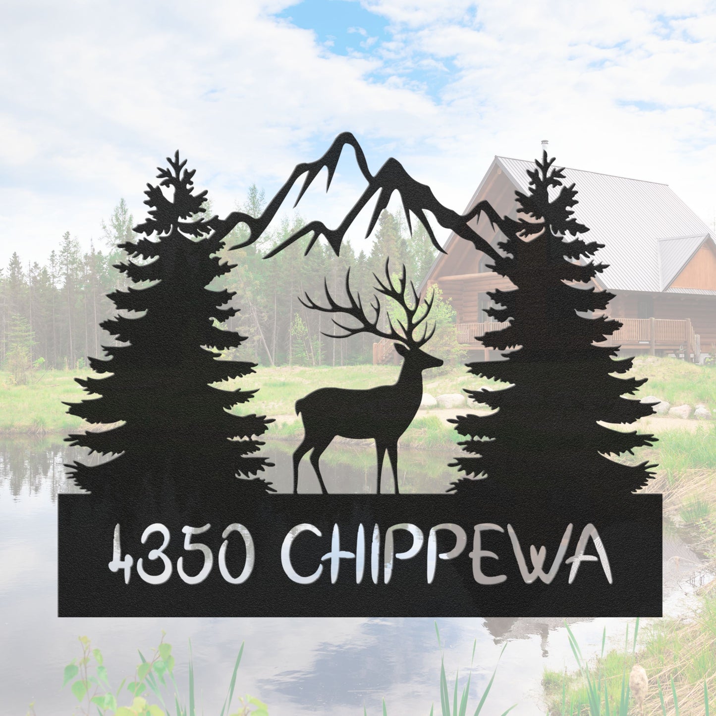 Mountain Trees Elk Address Sign