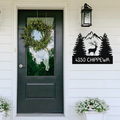 Mountain Trees Elk Address Sign