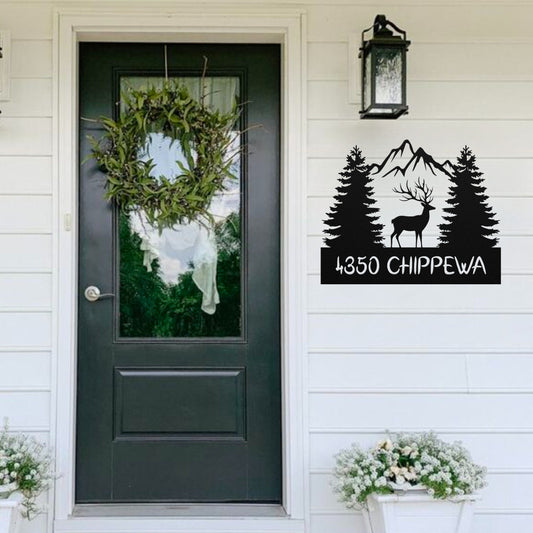 Mountain Trees Elk Address Sign