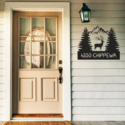 Mountain Trees Elk Address Sign
