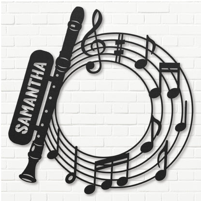 Musical Flute with Notes - Metal Sign