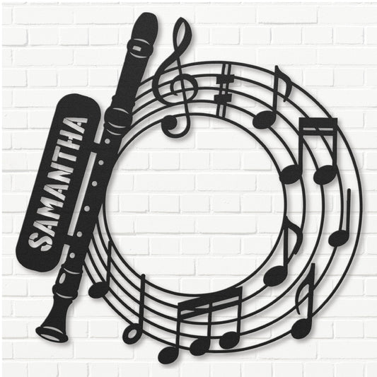 Musical Flute with Notes - Metal Sign