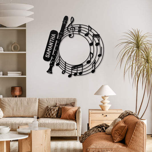 Musical Flute with Notes - Metal Sign
