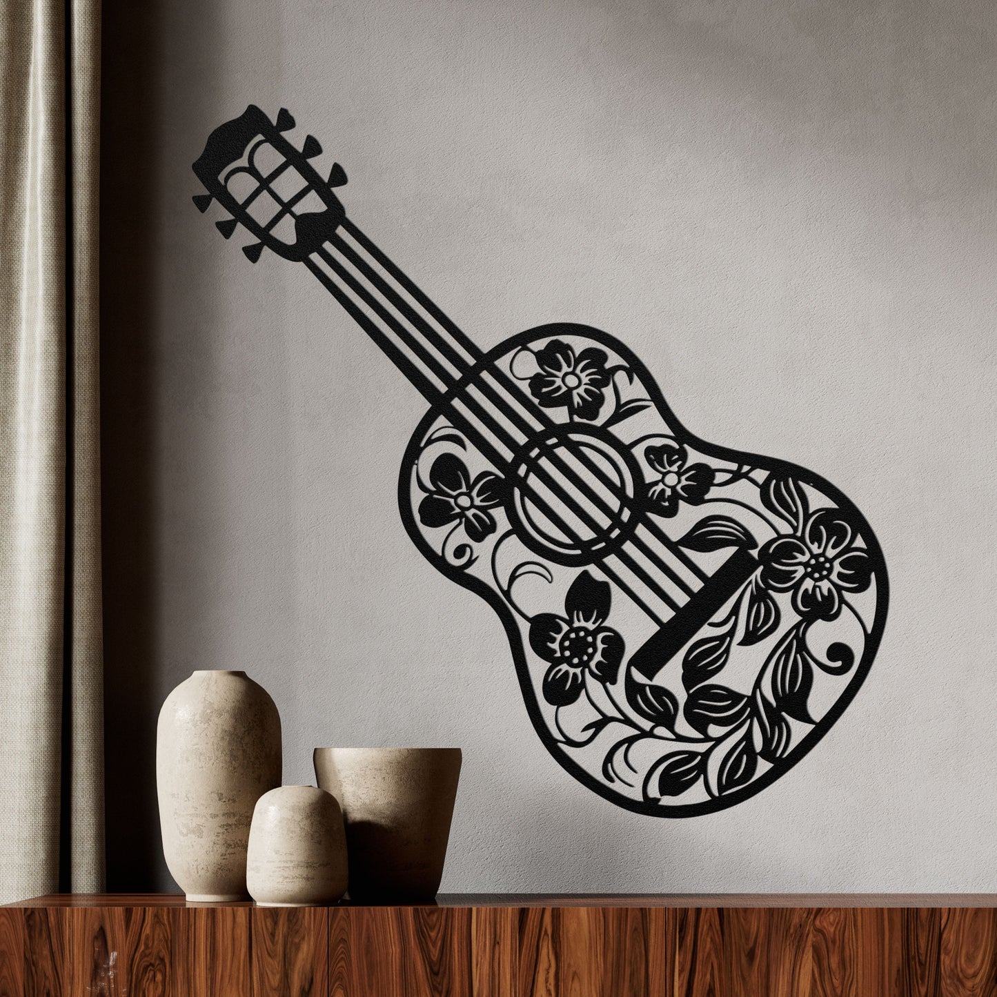 Guitar with Flowers - Metal Sign