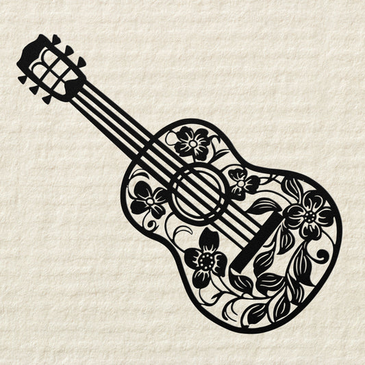 Guitar with Flowers - Metal Sign