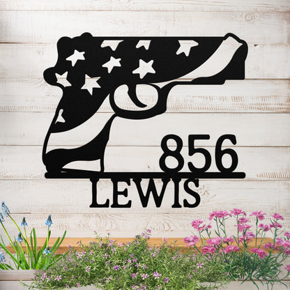 Patriotic Metal Address Sign USA Flag
