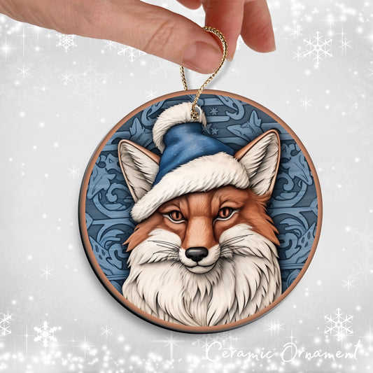 Blue Fox Christmas Ceramic Ornament