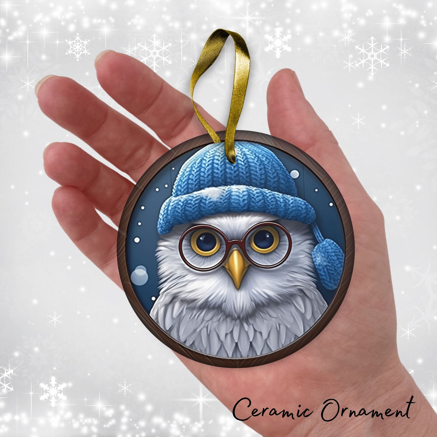 Blue Owl Christmas Ceramic Ornament