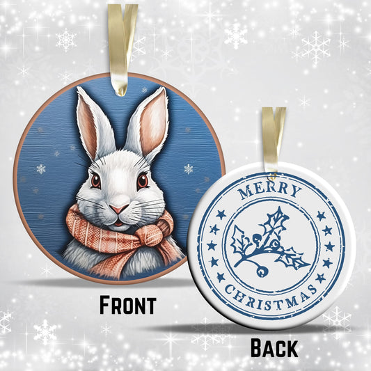 Blue Rabbit Christmas Ceramic Ornament