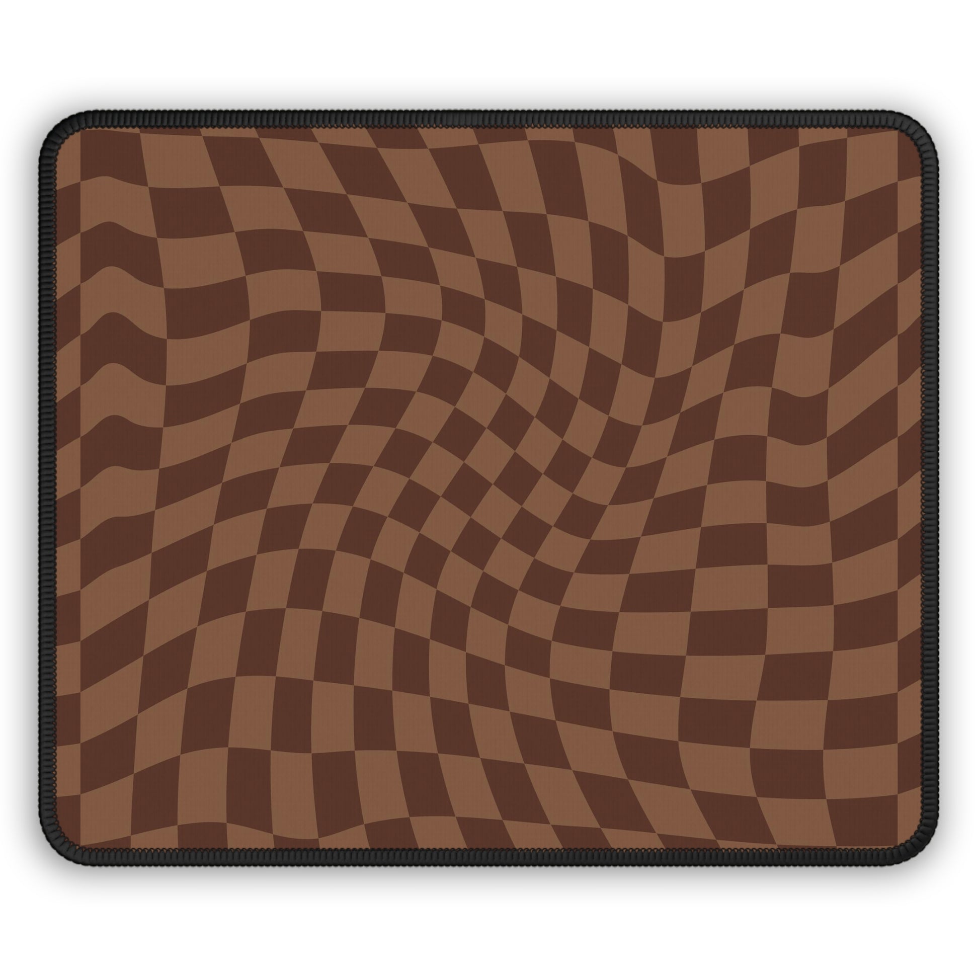 Brown Wavy Checkerboard Non Slip Gaming or Desk Mouse Pad Front