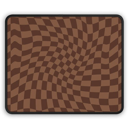 Brown Wavy Checkerboard Non Slip Gaming or Desk Mouse Pad Front