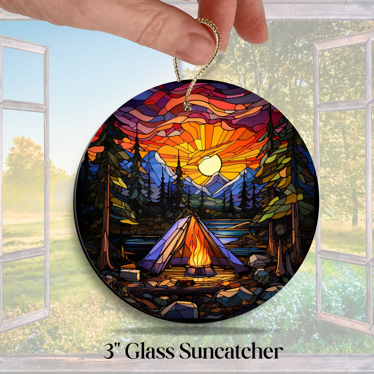 Camping and Fires Stained Glass Sun Catcher - Outdoors - 231-03