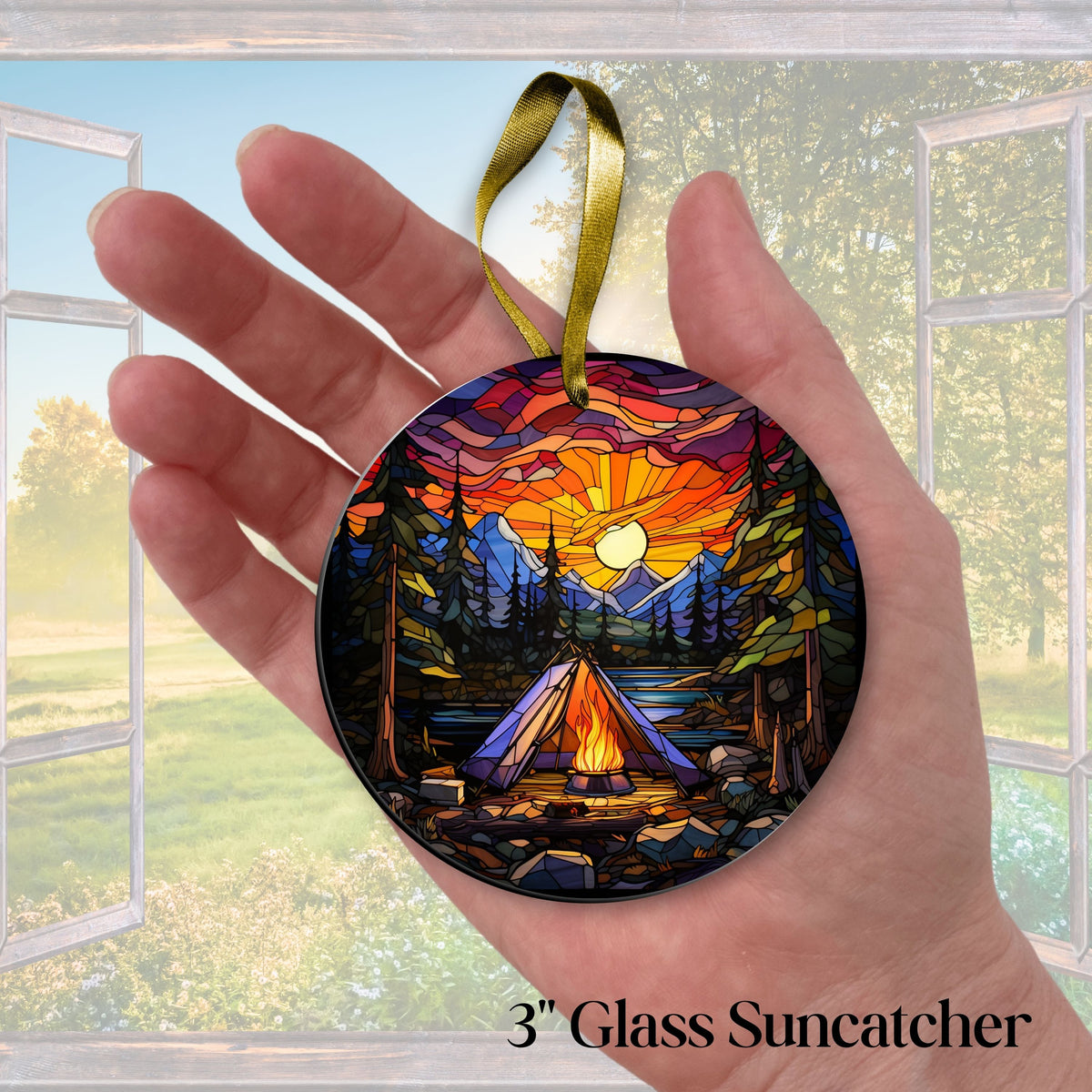 Camping and Fires Stained Glass Sun Catcher - Outdoors - 231-03