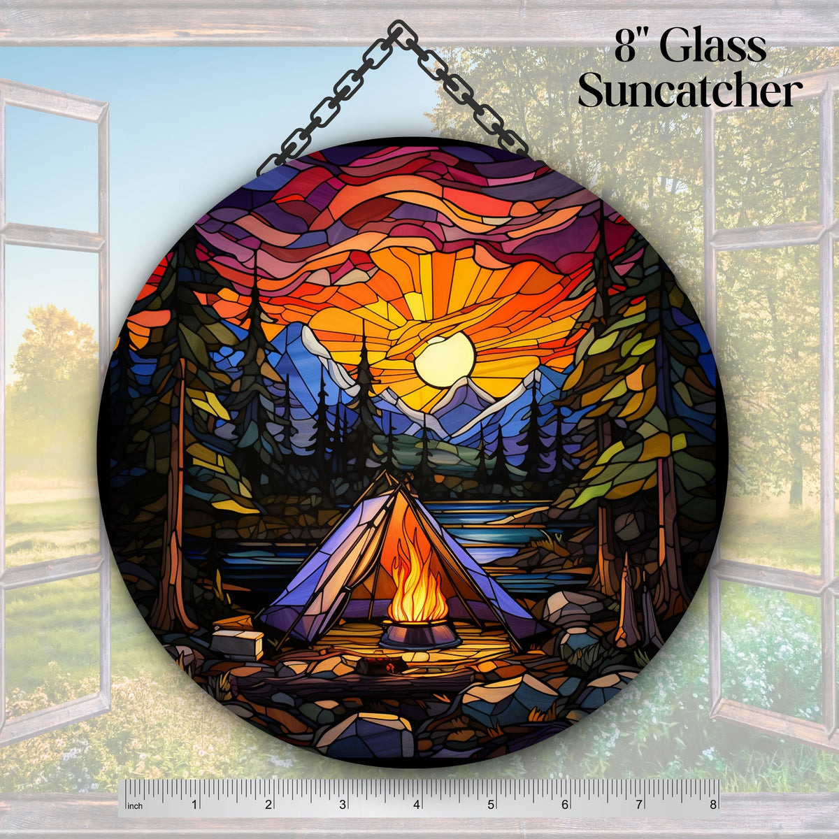 Camping and Fires Stained Glass Sun Catcher - Outdoors - 231-03