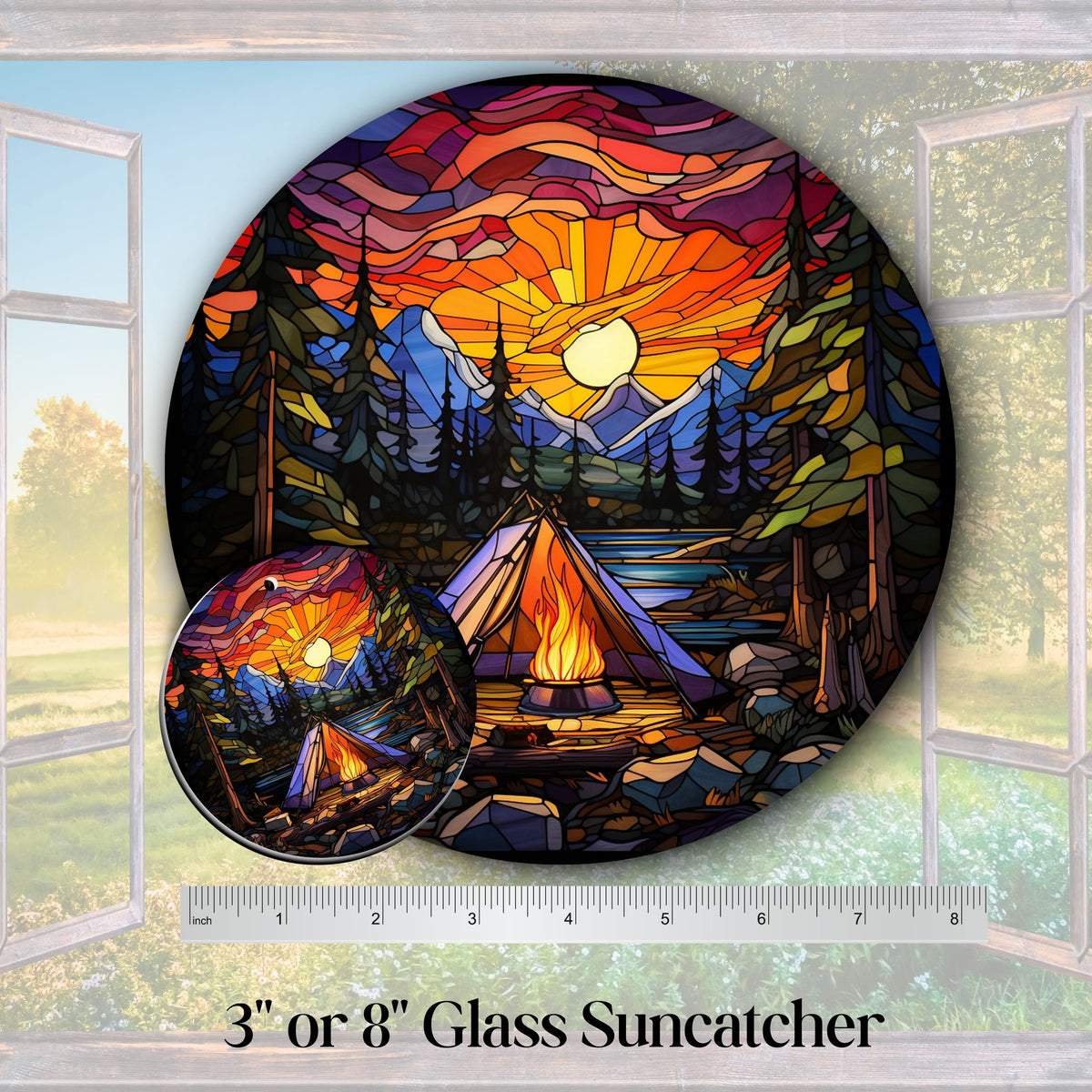 Camping and Fires Stained Glass Sun Catcher - Outdoors - 231-03