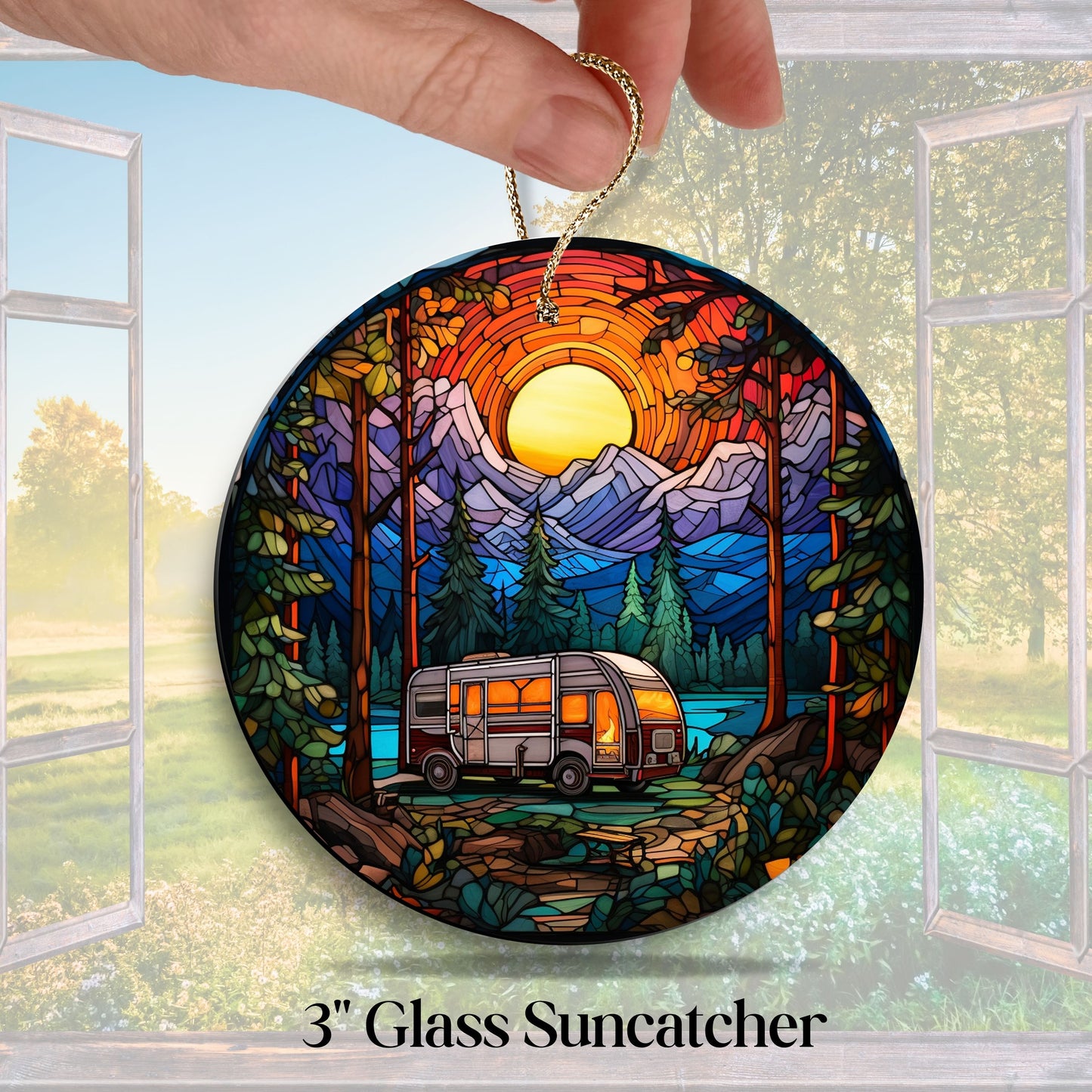 Camping and Fires Stained Glass Sun Catcher - Outdoors - 231-05