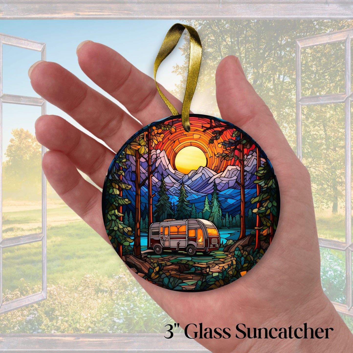 Camping and Fires Stained Glass Sun Catcher - Outdoors - 231-05