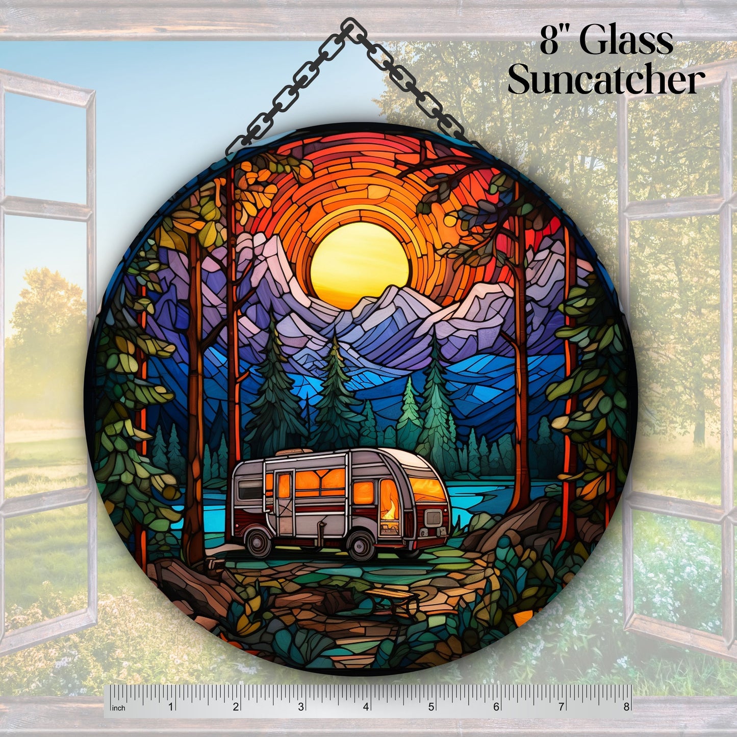 Camping and Fires Stained Glass Sun Catcher - Outdoors - 231-05