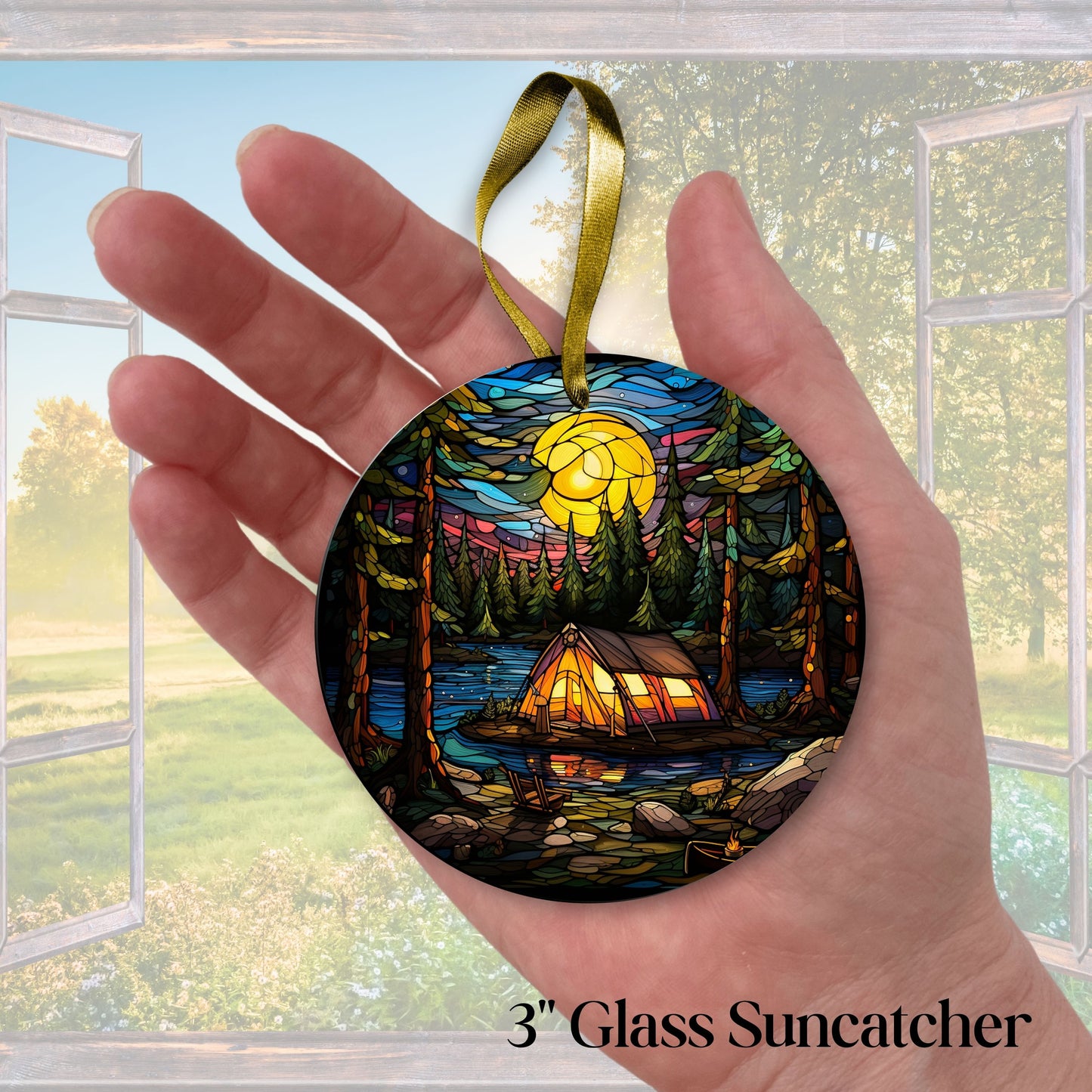 Camping and Fires Stained Glass Sun Catcher - Outdoors - 231-01