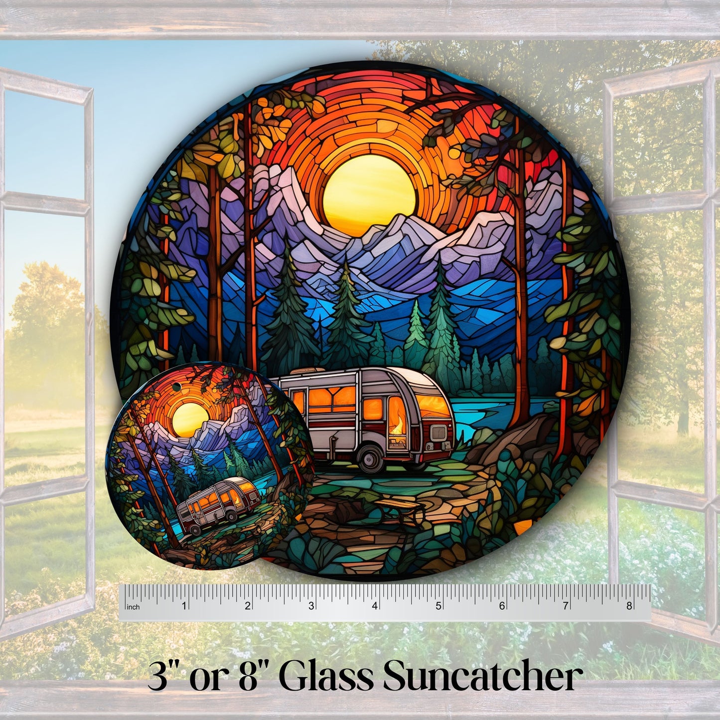 Camping and Fires Stained Glass Sun Catcher - Outdoors - 231-05