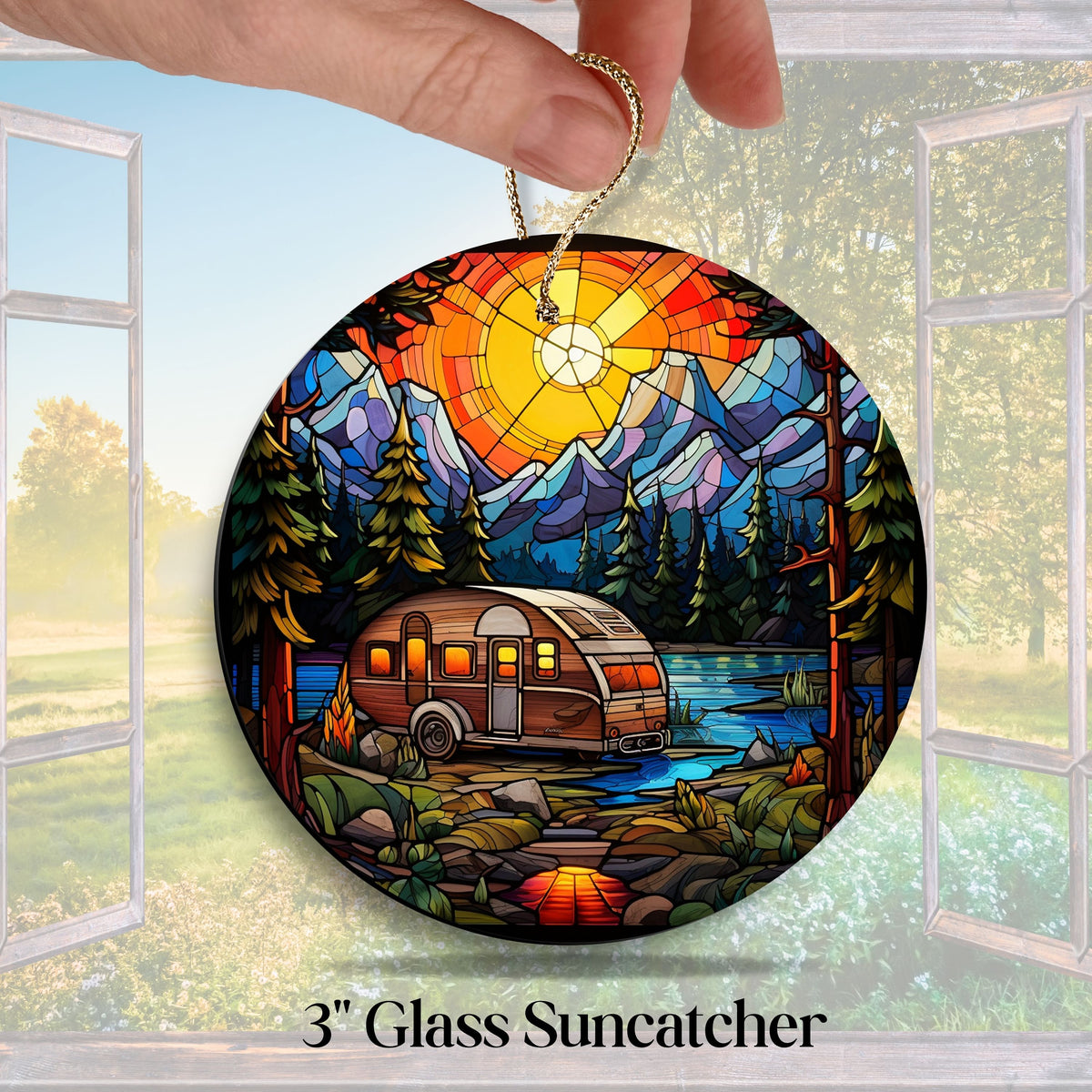 Camping and Fires Stained Glass Sun Catcher - Outdoors - 231-04
