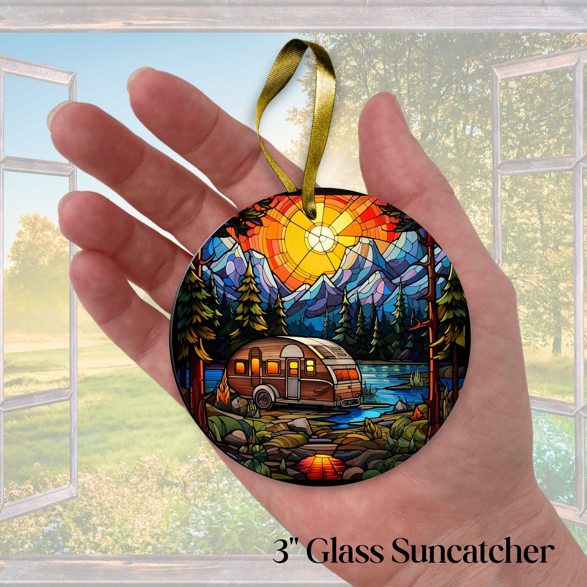 Camping and Fires Stained Glass Sun Catcher - Outdoors - 231-04